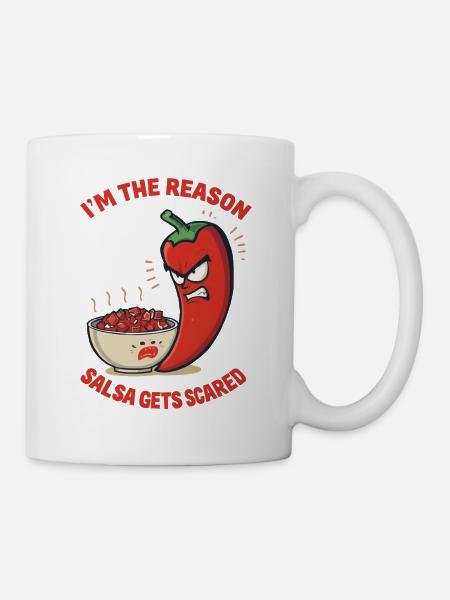 Salsa Gets Scared – Lustiges Chili Design - Tasse - Weiß