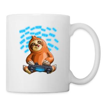 Pew Gamer Faultier Lustiges PewPewPew Video Gaming Geschenk - Tasse - Weiß - Rechts