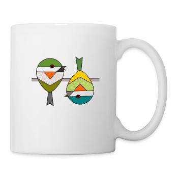 Oiseau 2 moineaux géométriques abstraites - Mug blanc - blanc - Droite