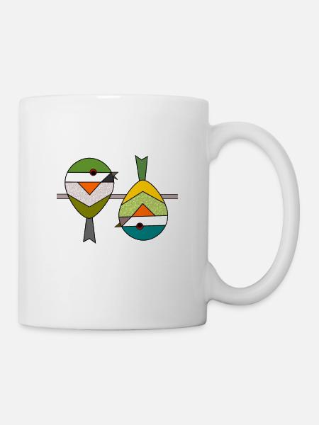 Bird 2 abstract geometric sparrows - Mug - white