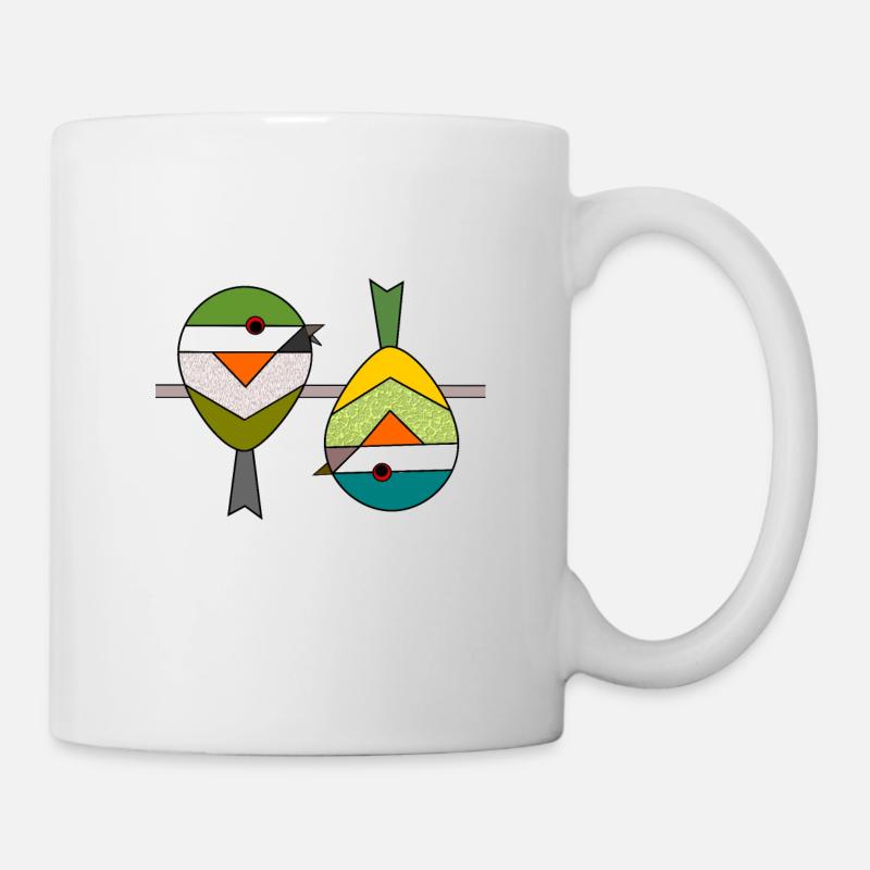 Oiseau 2 moineaux géométriques abstraites - Mug blanc - blanc