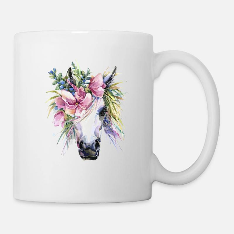 Pferd Blumen einhorn - Tasse - Weiß