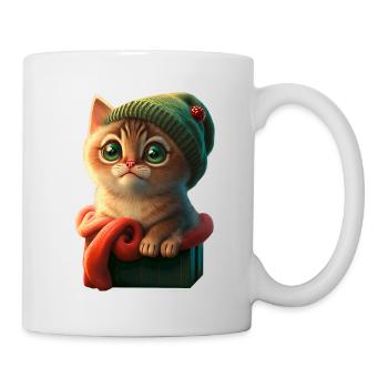 Chaton confortable avec chapeau tricoté dans une boîte - Mug blanc - blanc - Droite