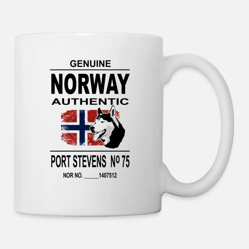 Norway Adventures - Norway Flag & Husky - Tasse - Weiß