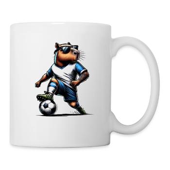 Capybara spielt Fußball - Geschenk Fußballspieler - Tasse - Weiß - Rechts