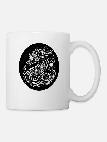 Tribal Dragon Black and White - Mug - white