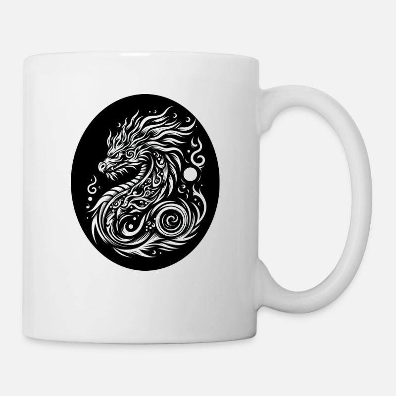 Tribal Dragon Black and White - Mug - white