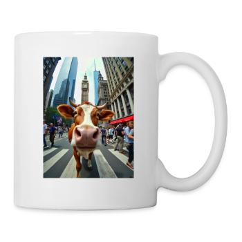 Selfie de vache drôle sur un strass de ville animée - Mug blanc - blanc - Droite
