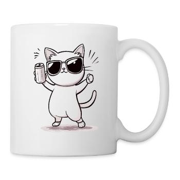 Katze Shirt - Anime Katzenmotiv tanzen - Tasse - Weiß - Rechts