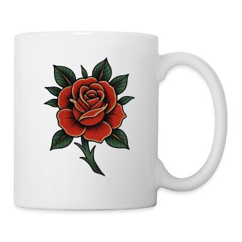 T-Shirt mit Traditionalen Rosen Motiv - Tasse - Weiß - Rechts