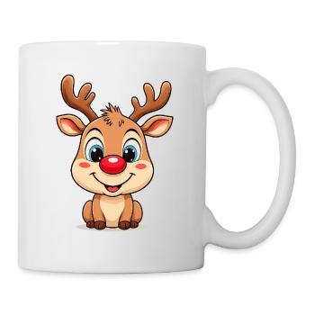 Rudolph Rentier Cartoon Weihnachtspullover - Tasse - Weiß - Rechts