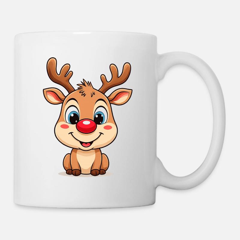 Rudolph Reindeer Cartoon Christmas Sweater - Mug - white