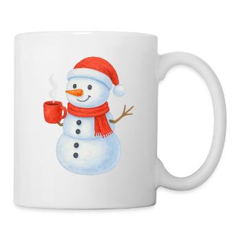 Snowman with red scarf and cup - Mug - white - Right