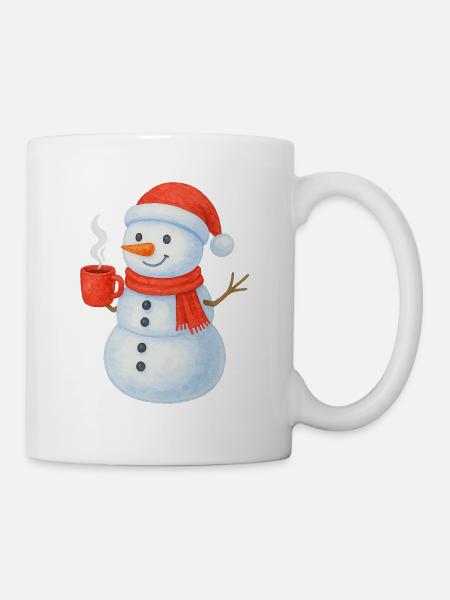 Snowman with red scarf and cup - Mug - white