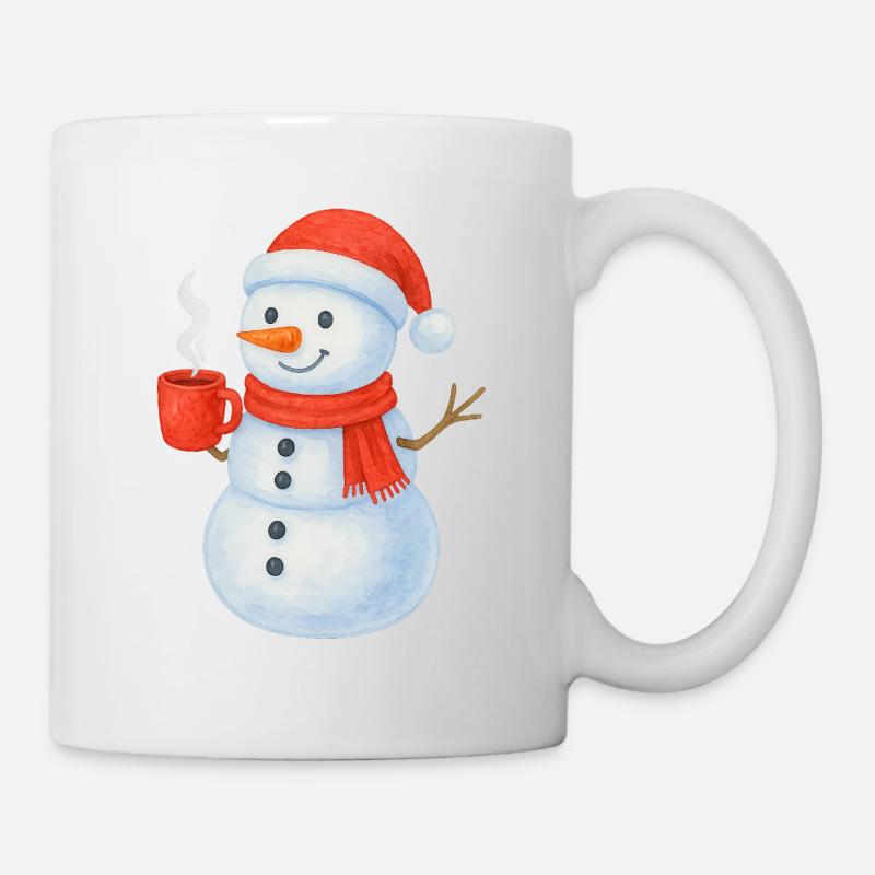 Snowman with red scarf and cup - Mug - white