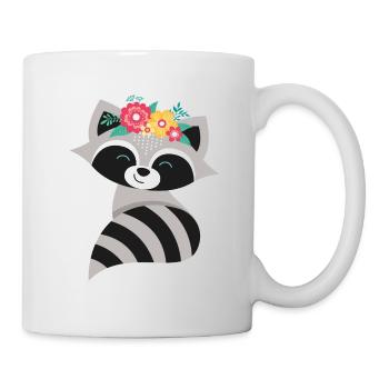 Waschbär mit Blumenkranz - Tasse - Weiß - Rechts