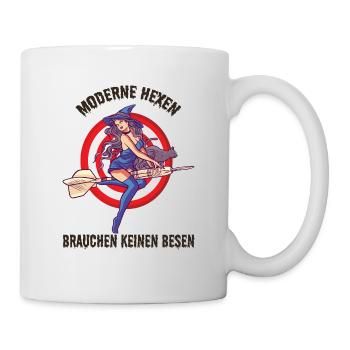 Hexe fliegt Dartpfeil - Geschenk Frau spielt Dart - Tasse - Weiß - Rechts