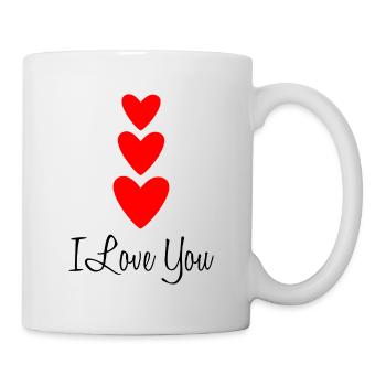 ICH LIEBE DICH. HERZ. HERZ. HERZ. KÜSSEN. SCHMATZEN - Tasse - Weiß - Rechts