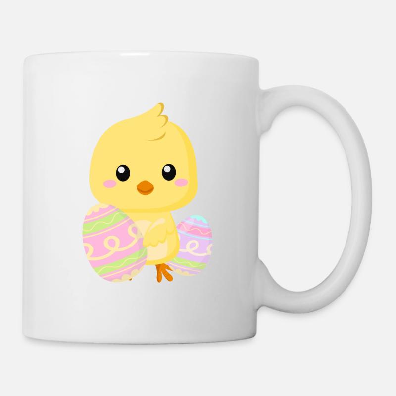 Mignon petit poussin de Pâques avec des oeufs de Pâques - Mug blanc - blanc