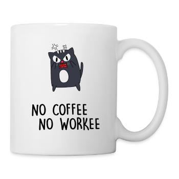 tired rental cat "no coffee no workee" working day - Mug - white - Right