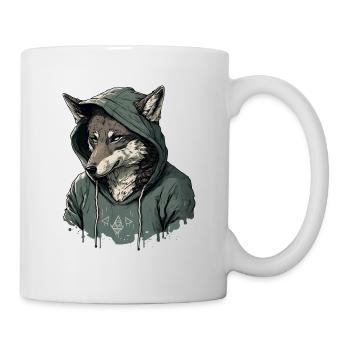 Loup avec sweat à capuche - Mug blanc - blanc - Droite