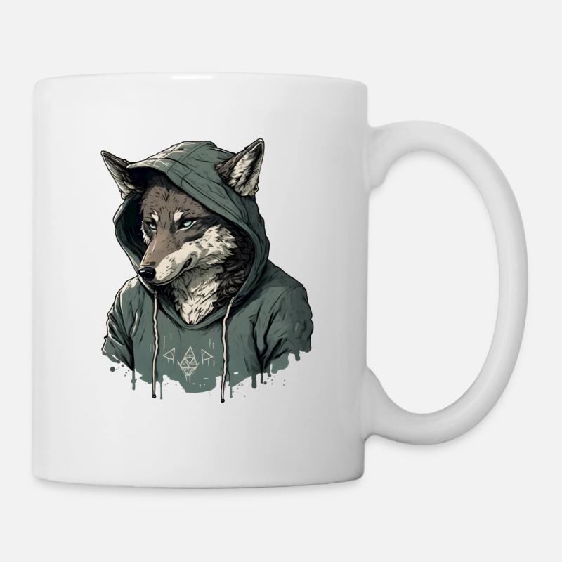 Wolf mit Hoodie - Tasse - Weiß