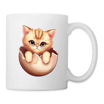 Katzenbaby Schlüpft aus Ei, Süßes Tierdesign - Tasse - Weiß - Rechts