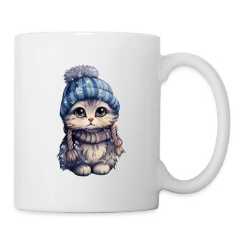 Chat dans la neige avec chapeau et écharpe - Mug blanc - blanc - Droite