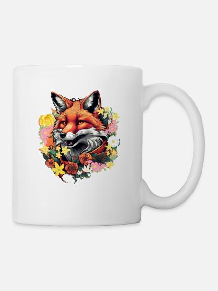 Fuchs,blumen,blumenkranz,Ornament - Tasse - Weiß