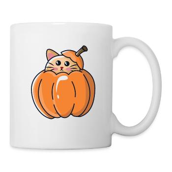 Katze im Kürbis für Halloween - Tasse - Weiß - Rechts