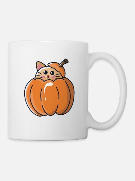 Cat in the pumpkin for Halloween - Mug - white