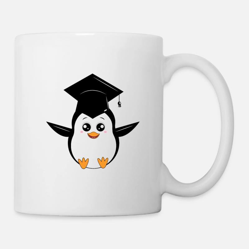 Dessin animé mignon pingouin diplômé - Mug blanc - blanc