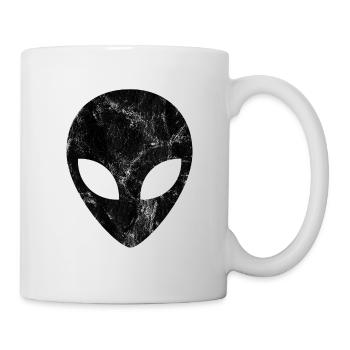 Alien, Kopf, Emoji, Grunge Style - Tasse - Weiß - Rechts