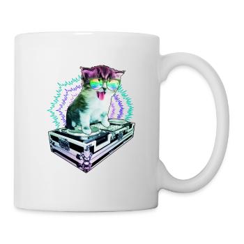 Katze Brille Turntable DJ Disco Club Party - Tasse - Weiß - Rechts