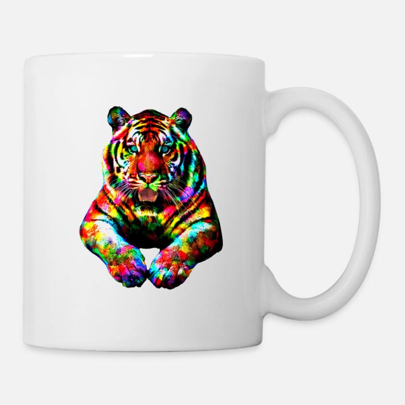 Tiger bunt Regenbogen - Tasse - Weiß