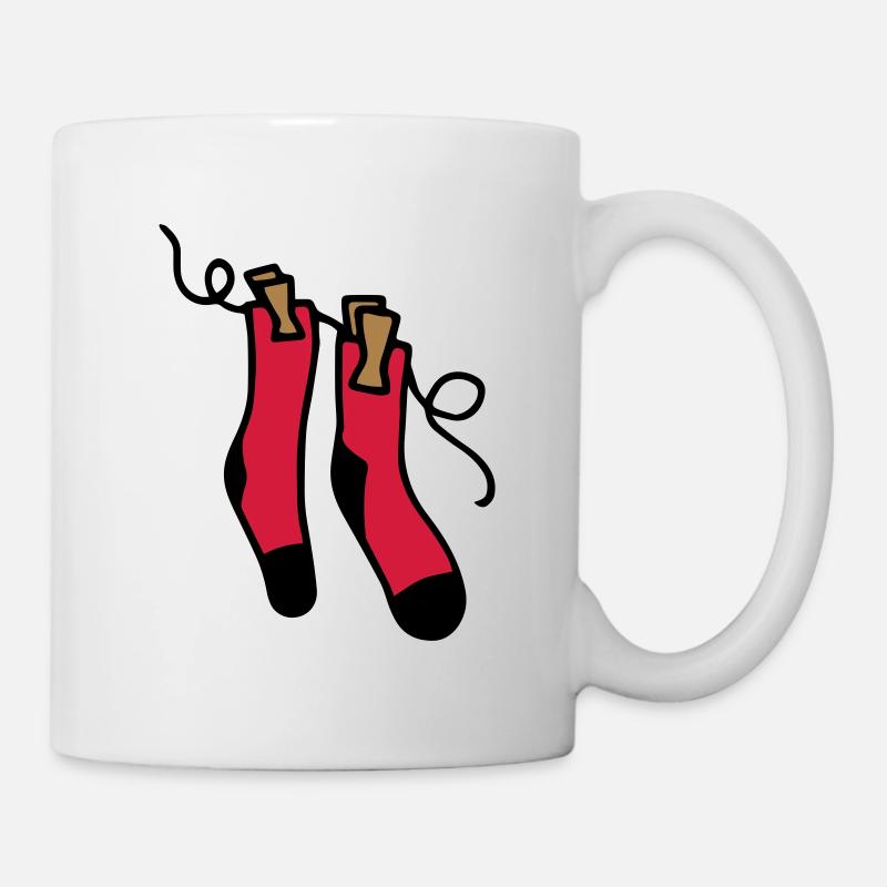 Socken an Wäscheleine - Bunte Socken Geschenkidee - Tasse - Weiß