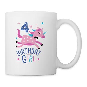 4. Geburtstag Mädchen 4 Jahre Licorn Einhorn - Tasse - Weiß - Rechts