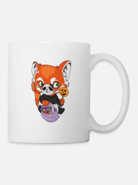 Halloween Fuchs mit Panda Maske und Panda Kostüm - Tasse - Weiß