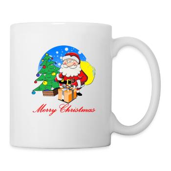 Weihnachtsmann mit Sack voller Geschenke - Tasse - Weiß - Rechts