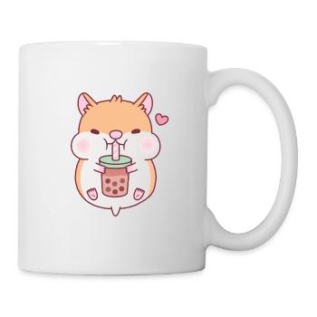 Cute Chubby Hamster Loves Drinking Bubble Tea - Mug - white - Right