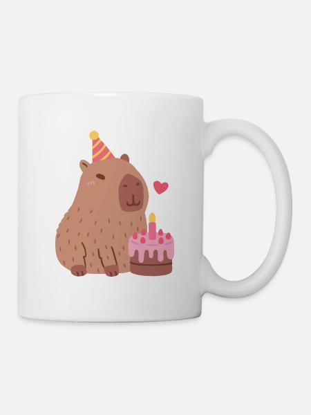 Capybara carino e torta di compleanno - Kop/krus - hvid