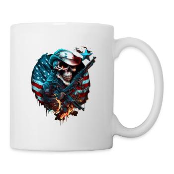 Skelett in amerikanischem Kostüm, USA Flagge - Tasse - Weiß - Rechts
