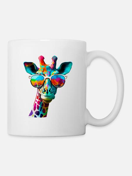 Lustige farbige Giraffe mit Sonnenbrille - Tasse - Weiß