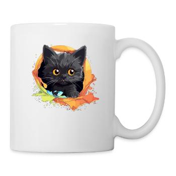 Guck-a-miau: Katze im zerrissenen Stoff Design - Tasse - Weiß - Rechts