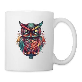 Sitzende Eule bunt Uhu - Tasse - Weiß - Rechts