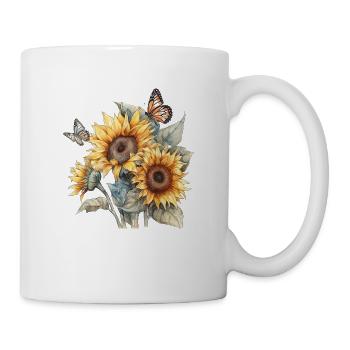 Butterflies Nature Butterfly Sunflower - Tasse - Weiß - Rechts