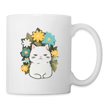 weiße Katzen Blumen - Tasse - Weiß - Rechts