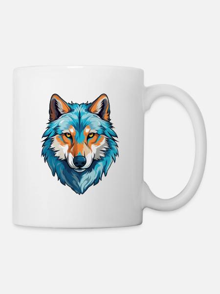 Wolf Kostüm blauer Wolfskopf Werwolf und - Tasse - Weiß