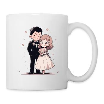 Bride and Groom Wedding Watercolor Anime Chibi - Mug - white - Right