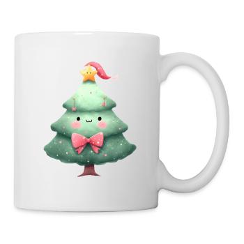 Cute Christmas tree with hat and bow - Mug - white - Right